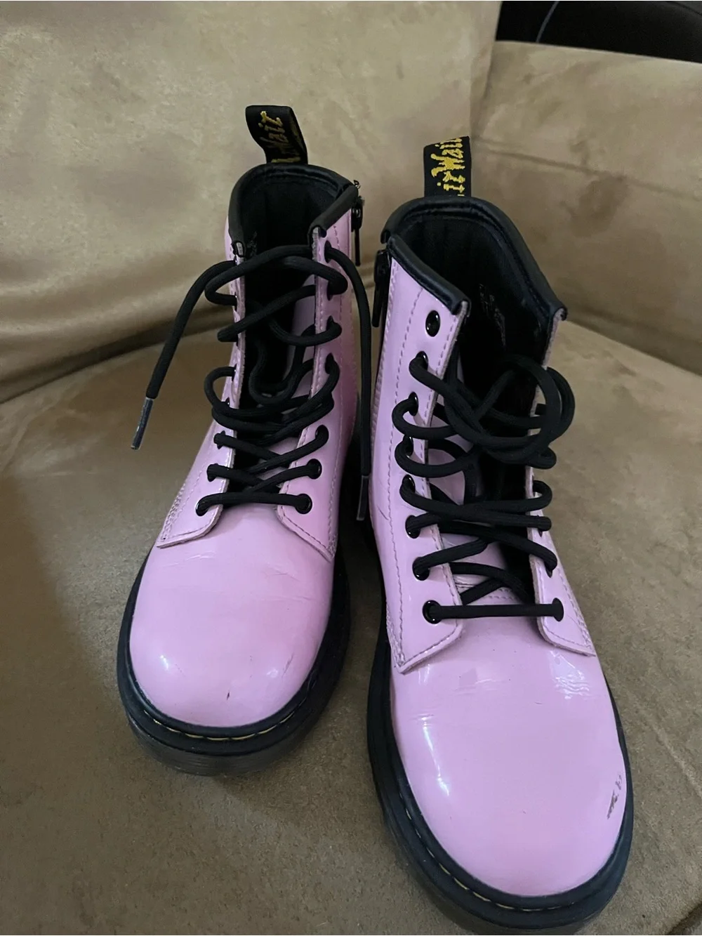 Dr. Martens Pink Patent Lace-Up Combat Boots for Kids